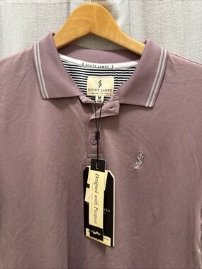 Scott James Men’s Dusty Mauve Polo with Stripe-Trim Collar